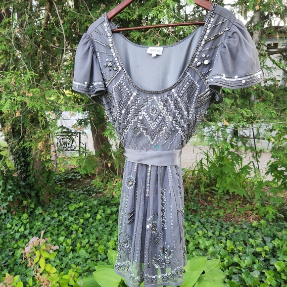 Embellished Gray Dress with Belt - Picture 4 of 5